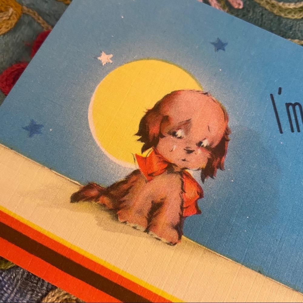 Vintage 1940’s Linen Romantic Unused Postcard, “I’m Lonesome” , 1940’s Kitch - Picture 3 of 6